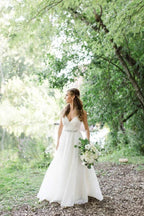 Spaghetti Straps V-neck A-line Wedding Dress with Crystals Belt WD534 by pgmdress