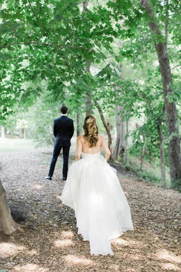 Spaghetti Straps V-neck A-line Wedding Dress with Crystals Belt WD534 by pgmdress