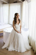 Spaghetti Straps V-neck A-line Wedding Dress with Crystals Belt WD534 by pgmdress
