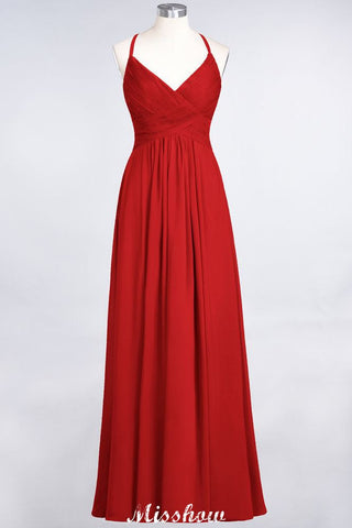 Vestido de dama de honor con tirantes finos, escote en V, sin mangas y largo hasta el suelo