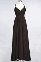 Spaghetti-Straps V-Neck Sleeveless Floor-Length Bridesmaid Dress by misshow.com