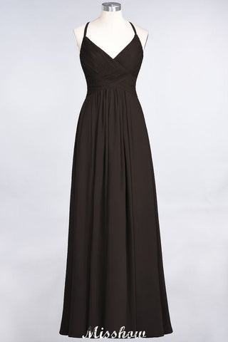 Vestido de dama de honor con tirantes finos, escote en V, sin mangas y largo hasta el suelo