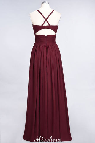 Vestido de dama de honor con tirantes finos, escote en V, sin mangas y largo hasta el suelo