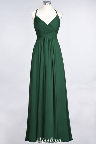 Vestido de dama de honor con tirantes finos, escote en V, sin mangas y largo hasta el suelo