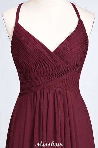 Vestido de dama de honor con tirantes finos, escote en V, sin mangas y largo hasta el suelo