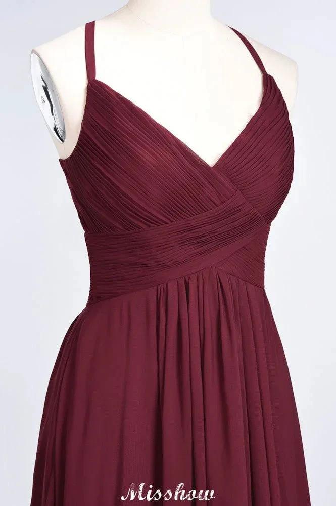 Spaghetti-Straps V-Neck Sleeveless Floor-Length Bridesmaid Dress by misshow.com