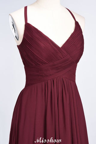 Vestido de dama de honor con tirantes finos, escote en V, sin mangas y largo hasta el suelo