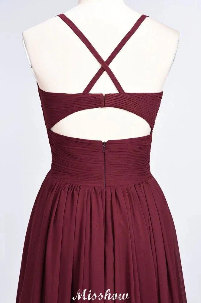 Spaghetti-Straps V-Neck Sleeveless Floor-Length Bridesmaid Dress by misshow.com