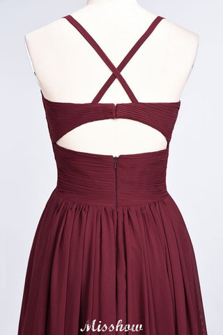 Vestido de dama de honor con tirantes finos, escote en V, sin mangas y largo hasta el suelo