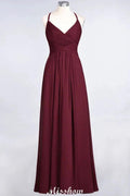 Spaghetti-Straps V-Neck Sleeveless Floor-Length Bridesmaid Dress by misshow.com
