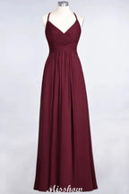 Spaghetti-Straps V-Neck Sleeveless Floor-Length Bridesmaid Dress by misshow.com