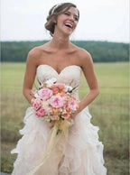 Spaghetti Straps White Lace Chiffon Beach Elegant Wedding Dressess by misshow.com