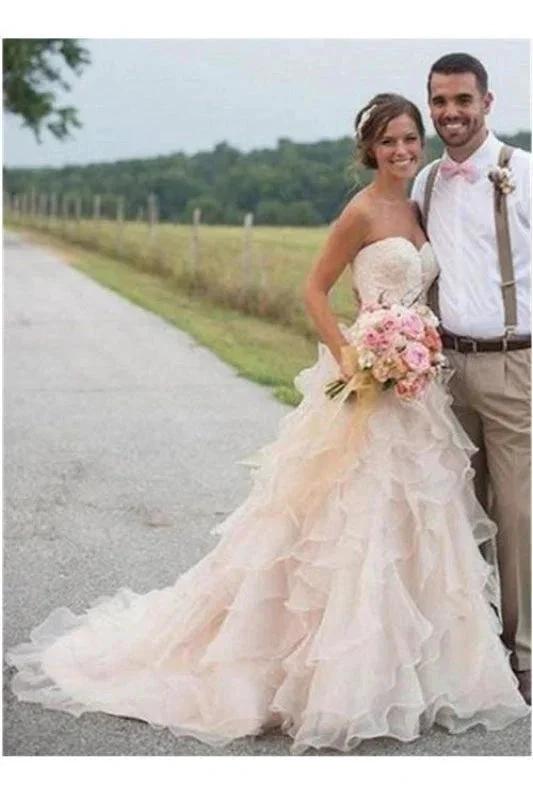 Spaghetti Straps White Lace Chiffon Beach Elegant Wedding Dressess by misshow.com