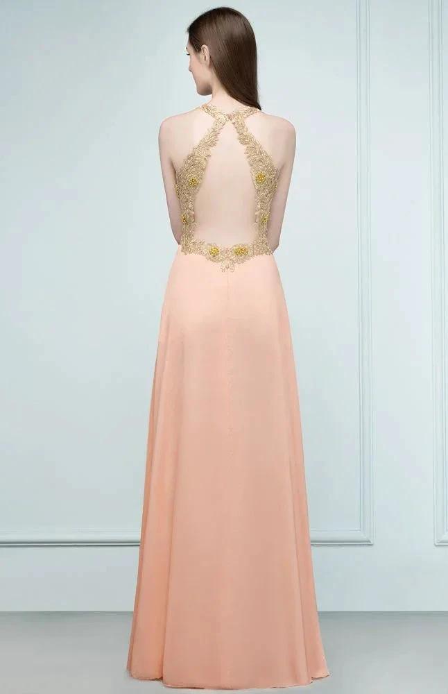Spaghetti V-neck A-line Floor Length Appliqued Chiffon Bridesmaid Dresses by misshow.com