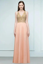 Spaghetti V-neck A-line Floor Length Appliqued Chiffon Bridesmaid Dresses by misshow.com