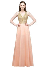 Spaghetti V-neck A-line Floor Length Appliqued Chiffon Bridesmaid Dresses by misshow.com