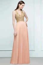 Spaghetti V-neck A-line Floor Length Appliqued Chiffon Bridesmaid Dresses by misshow.com