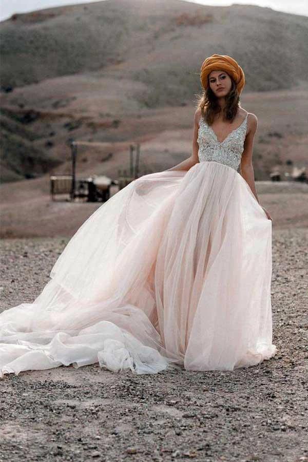 Sparkle Beading A-line V-neck Wedding Dresses Backless Bridal Gowns WD315 by pgmdress