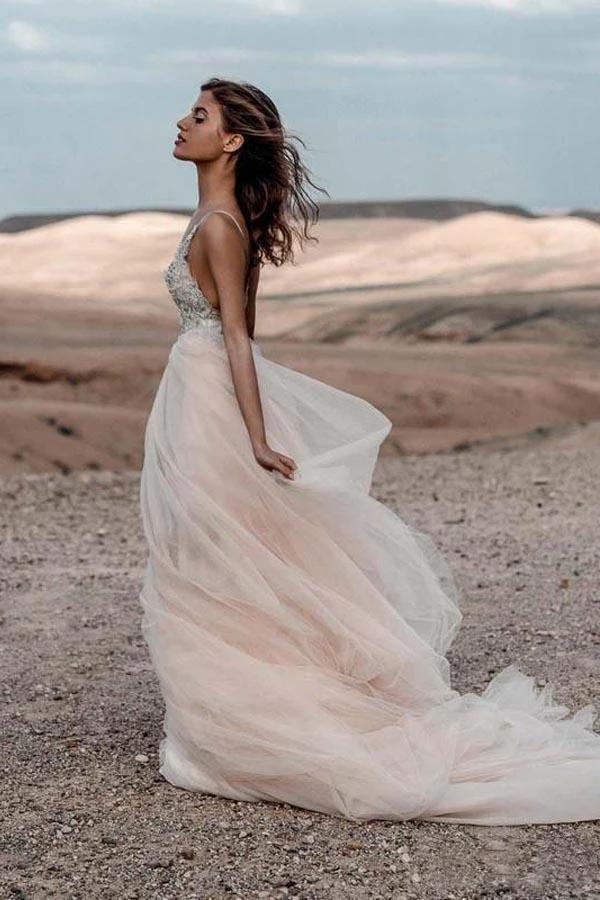 Sparkle Beading A-line V-neck Wedding Dresses Backless Bridal Gowns WD315 by pgmdress