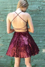 Sparkly Burgundy Homecoming Dresses Backless A-line Mini Party Dress PD383 by pgmdress