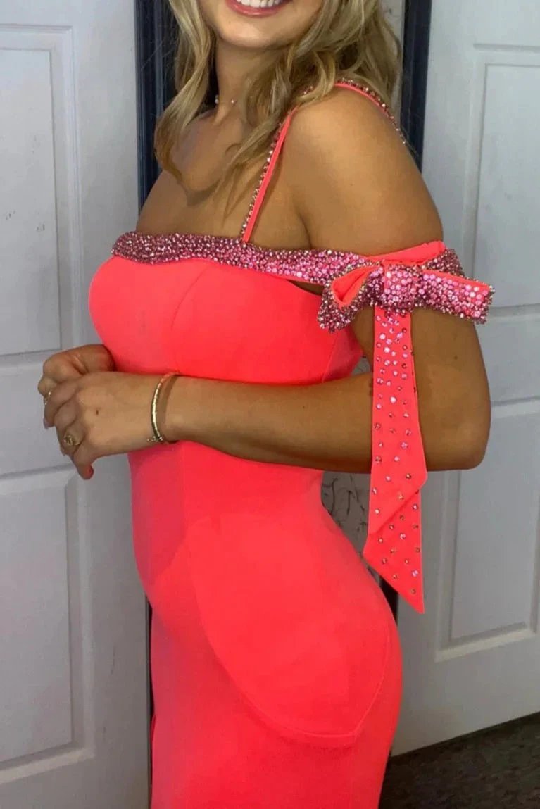 Louise | Coral Mermaid One Shoulder Beaded Long Prom Dress with Slit by KissProm