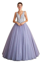 Sparkly Double V-Neck Aline Ball Gown Crystals Tulle Floor Length Party Dress by misshow.com