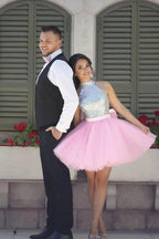 Sparkly High Neck Short Pink Homecoming Dress Party Dress PG163 by pgmdress