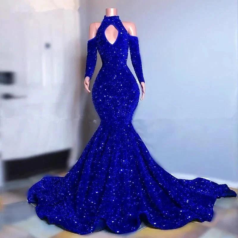 Sparkly Long Sleeves Mermaid Floor-Length Prom Dress by misshow.com