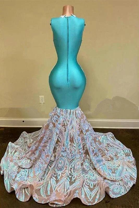Sparkly Mermaid Glitter Floral Lace Floor-Length Prom Dress by misshow.com