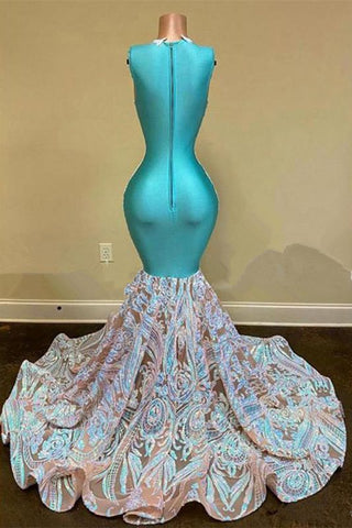 Sparkly Mermaid Glitter Floral Lace Floor-Length Prom Dress
