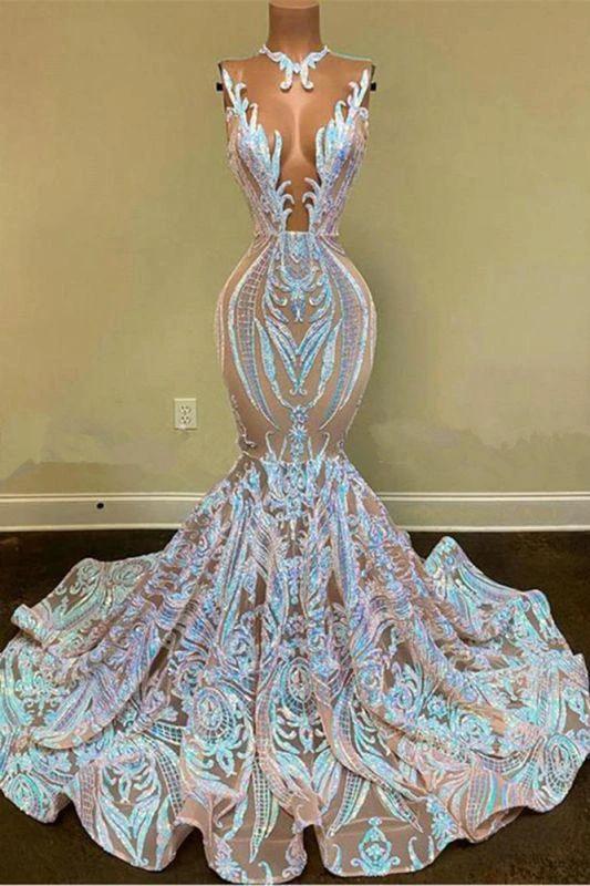 Sparkly Mermaid Glitter Floral Lace Floor-Length Prom Dress by misshow.com