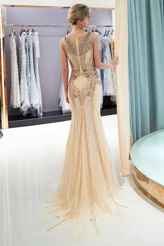 Sparkly Mermaid Sleeveless Golden Sequins Beading Formal Party Dress by misshow.com