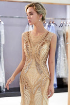 Sparkly Mermaid Sleeveless Golden Sequins Beading Formal Party Dress by misshow.com
