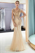 Sparkly Mermaid Sleeveless Golden Sequins Beading Formal Party Dress by misshow.com