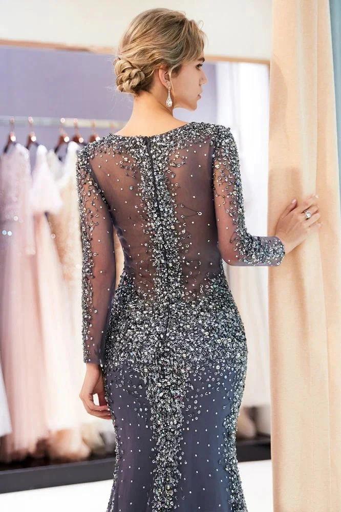 Sparkly Mermaid V-neck Long Sleeves Beading Evening Dresses by misshow.com