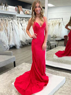Lilly |Sparkly Mermaid V Neck Beaded Satin Long Prom Dress by KissProm