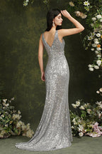 Sparkly Mermaid Wide Straps V-neck Sequins Bridesmaid/Prom Dress With Side Slit by misshow.com