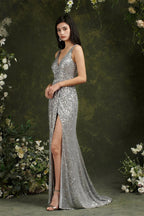 Sparkly Mermaid Wide Straps V-neck Sequins Bridesmaid/Prom Dress With Side Slit by misshow.com