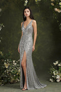 Sparkly Mermaid Wide Straps V-neck Sequins Bridesmaid/Prom Dress With Side Slit by misshow.com