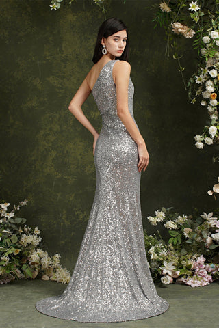 Sparkly One Shoulder Sequins Mermaid Floor-length Bridesmaid/Prom Dress With Side Slit