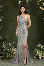 Sparkly One Shoulder Sequins Mermaid Floor-length Bridesmaid/Prom Dress With Side Slit by misshow.com