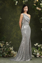 Sparkly One Shoulder Sequins Mermaid Floor-length Bridesmaid/Prom Dress With Side Slit by misshow.com