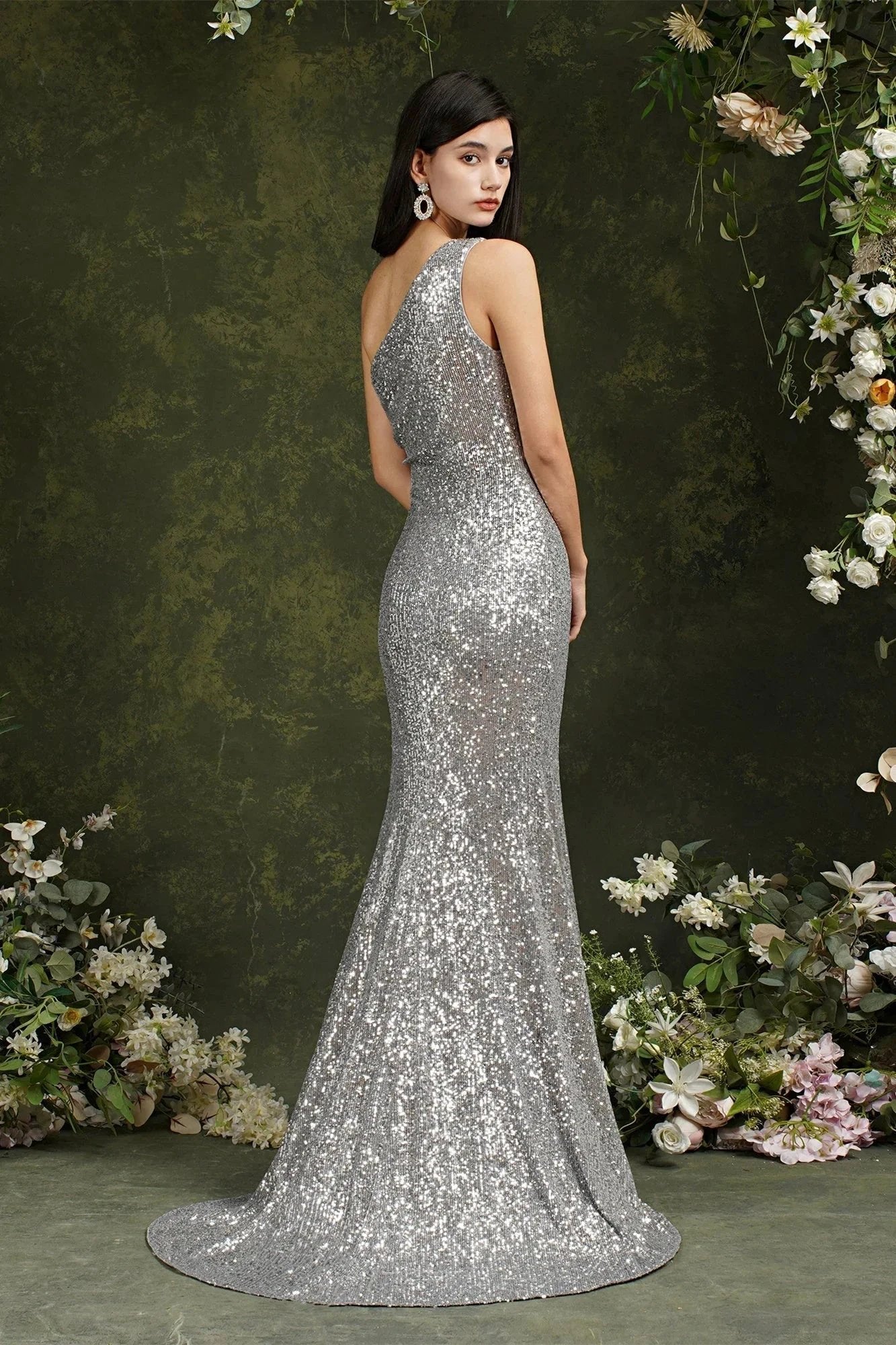 Sparkly One Shoulder Sequins Mermaid Floor-length Bridesmaid/Prom Dress With Side Slit by misshow.com