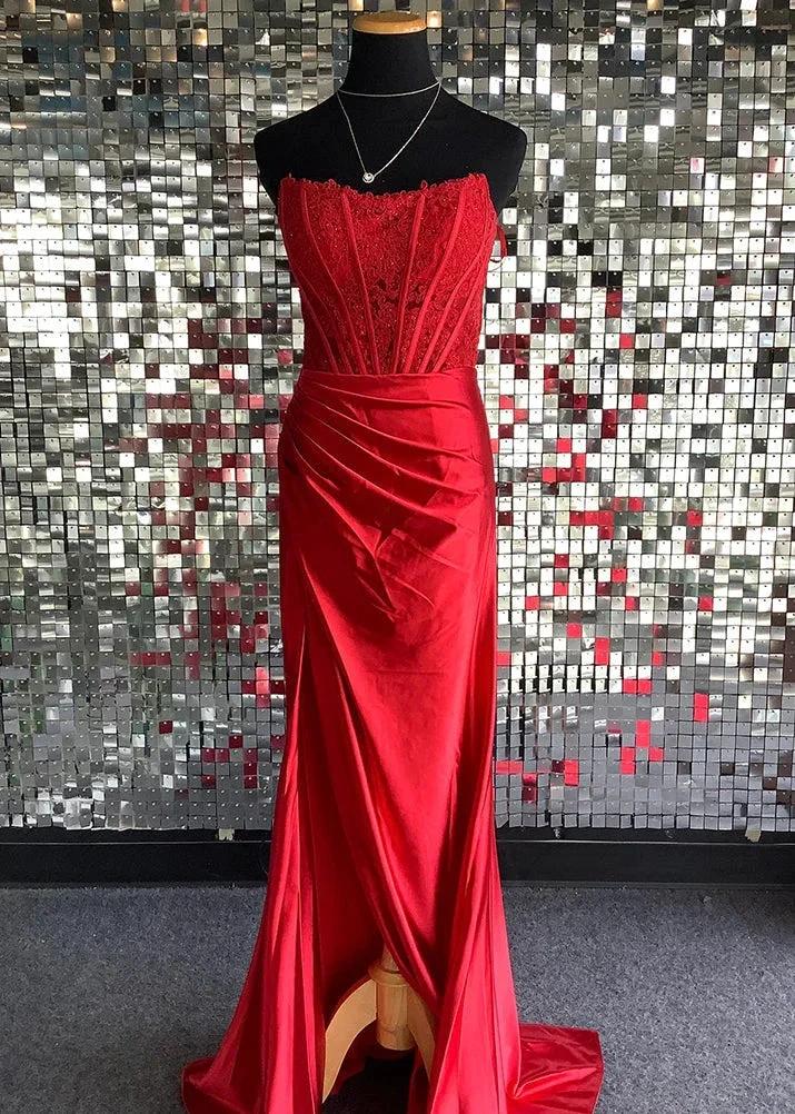Arielle |Sheath Strapless Corset Satin Prom Dress with Slit by KissProm