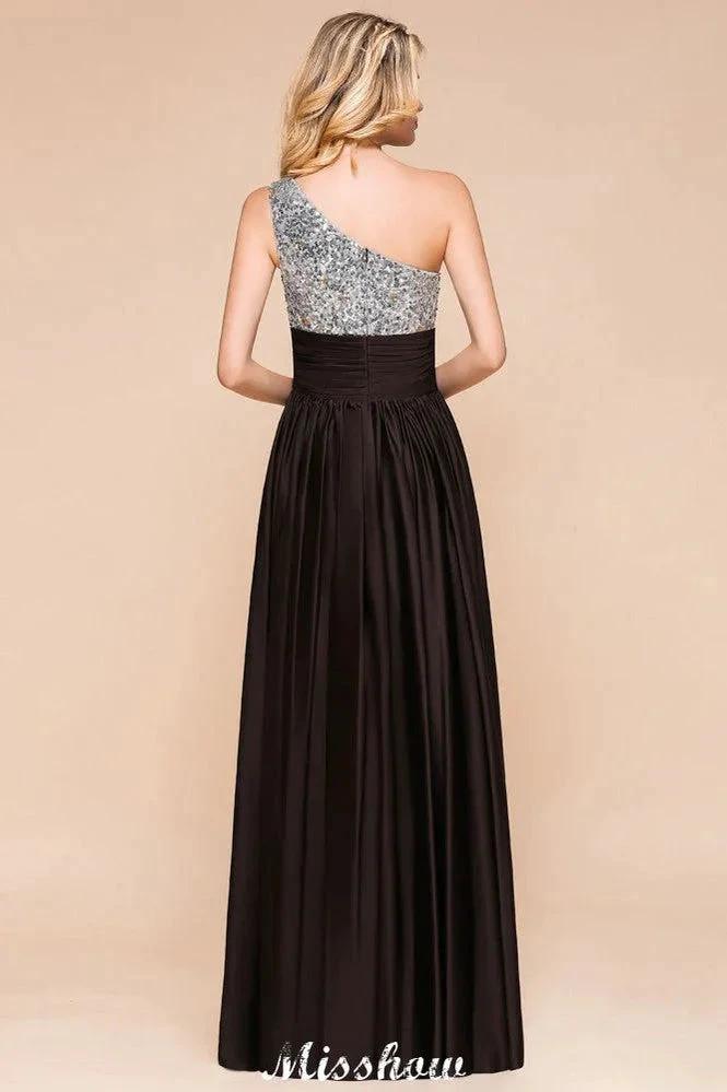 Sparkly Sequin Bridesmaid Dress One Shoulder Maxi Evening Dress Wedding party Dress by misshow.com