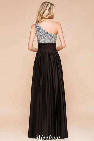 Vestido de dama de honor con lentejuelas brillantes, vestido de noche largo de un solo hombro, vestido de fiesta de boda
