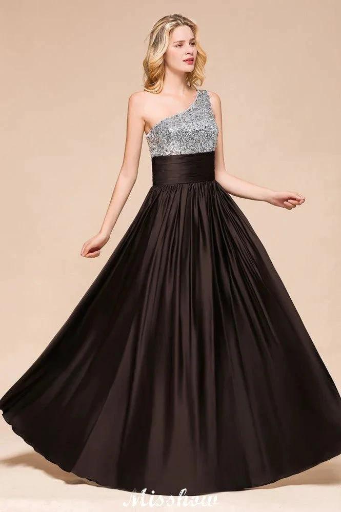 Sparkly Sequin Bridesmaid Dress One Shoulder Maxi Evening Dress Wedding party Dress by misshow.com