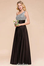 Sparkly Sequin Bridesmaid Dress One Shoulder Maxi Evening Dress Wedding party Dress by misshow.com
