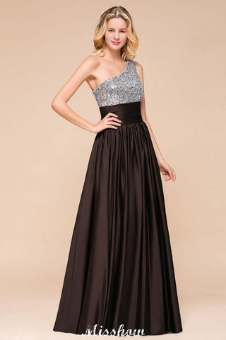 Vestido de dama de honor con lentejuelas brillantes, vestido de noche largo de un solo hombro, vestido de fiesta de boda