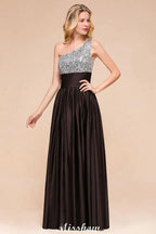 Sparkly Sequin Bridesmaid Dress One Shoulder Maxi Evening Dress Wedding party Dress by misshow.com